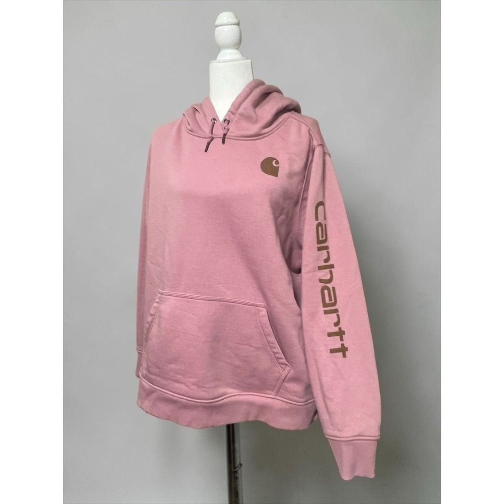 Carhartt women’s Relaxed Fit XXL 20 Logo Sleeve Graphic Hoodie Soft Pink